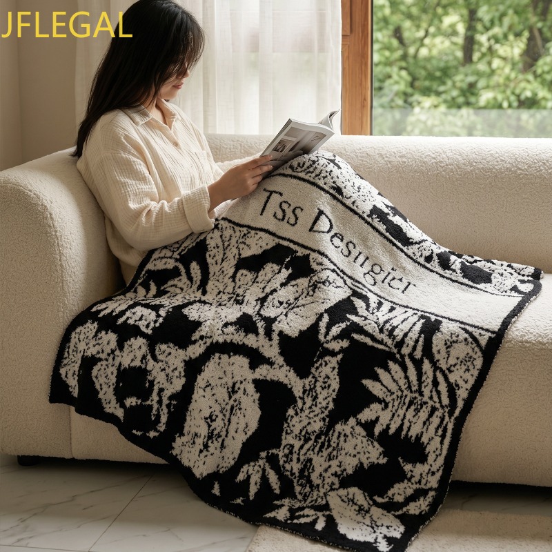 Home Office 365 - Vintage Schwarze Blumen-Buchstaben-Decke, Weiche Strickdecke für