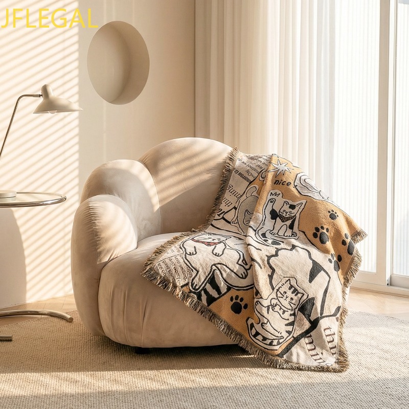 Home Office 365 - Niedliche Katzenmuster-Quastendecke, Multifunktionale Sofadecke, Stranddecke, Picknickdecke,