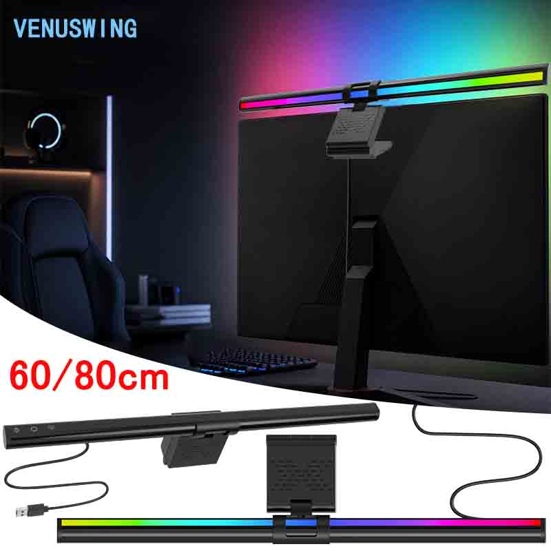 Home Office Work - 60/80cm Monitor-Lichtleiste RGB Computer-Monitorlampe LED-Bildschirmleiste USB-Leselampe
