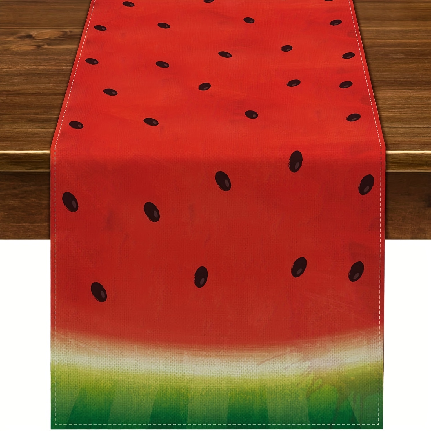 Home Office News - Sommerlicher Wassermelonen-Tischläufer, Langlebiges Rot-Grünes Wassermelonen-Muster für