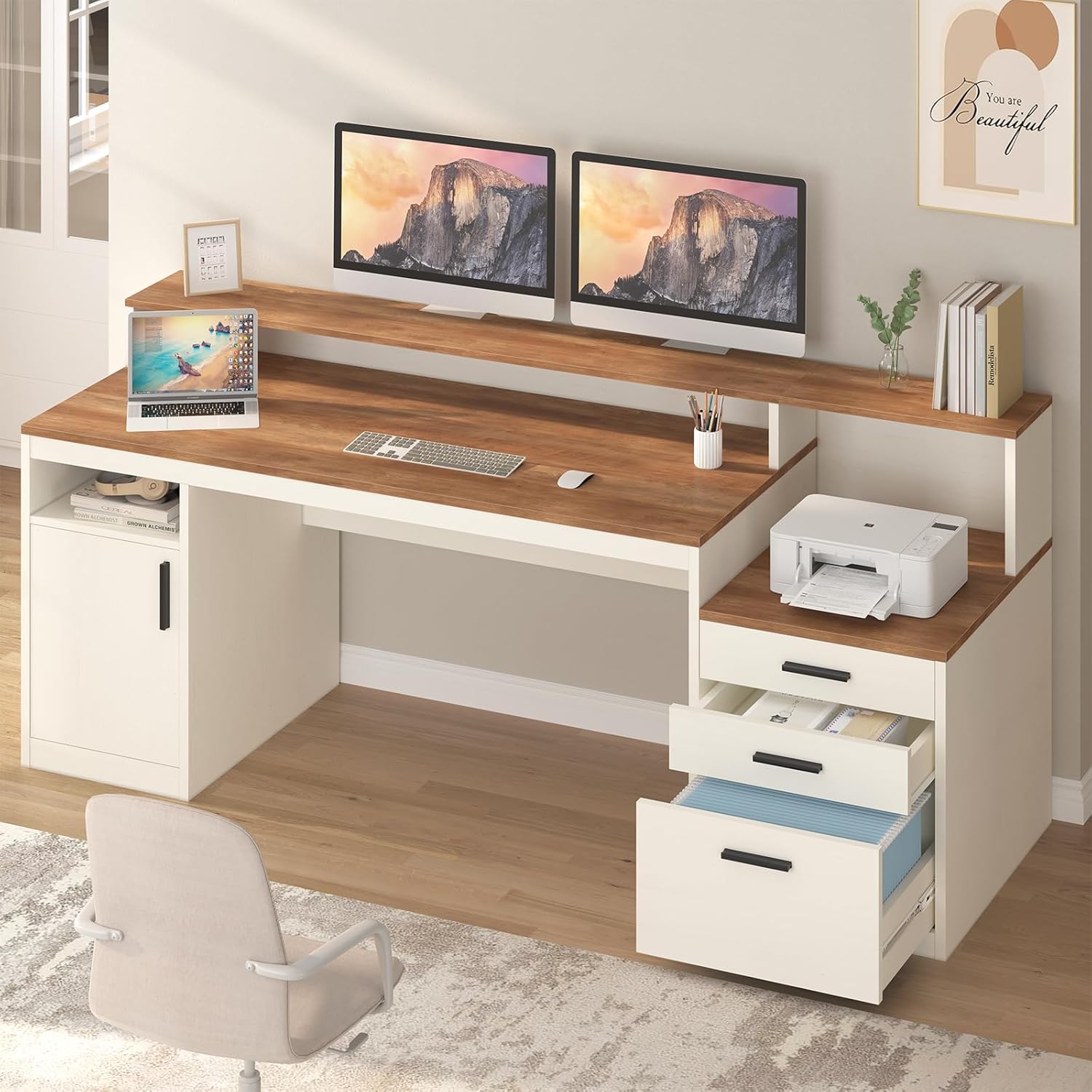 Home Office 365 - 65-Zoll-Computertisch mit 3 Schubladen und Ablagefächern,