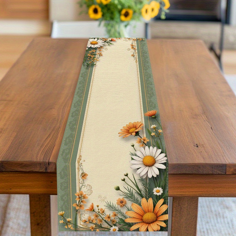 Home Office News - 1 Stück Gänseblümchen-Sonnenblumen-Tischläufer Einseitig 2D-Bedruckt Weicher