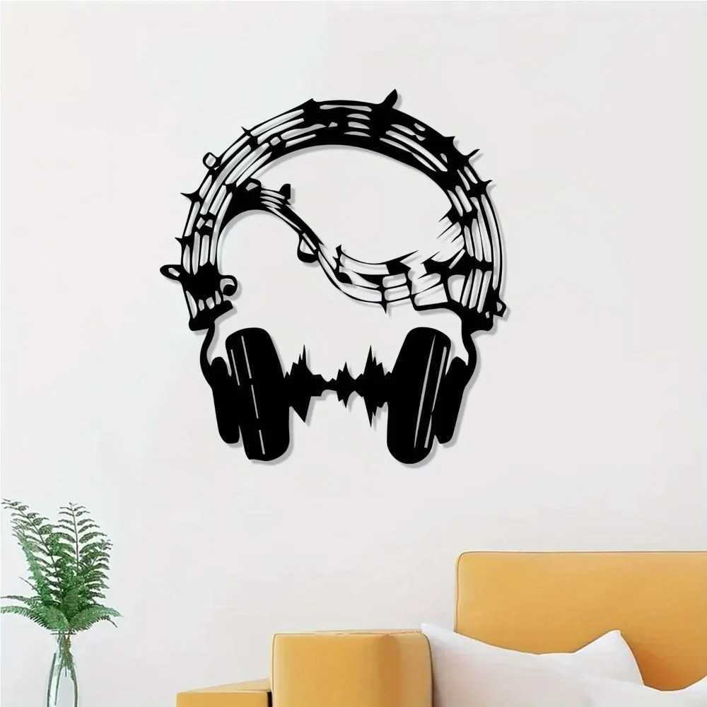 Home Office Studio - CIFBUY Wandkunst aus Schmiedeeisen, Kopfhörer-Noten-Dekor, modern,