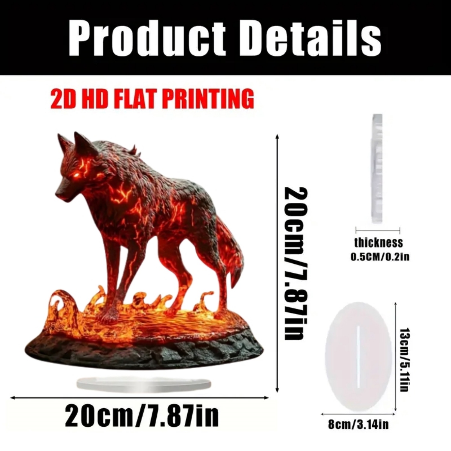 Flammen-Wolf-Statue, 2D-Flach- – Home Office Studio Bewertung und Preis